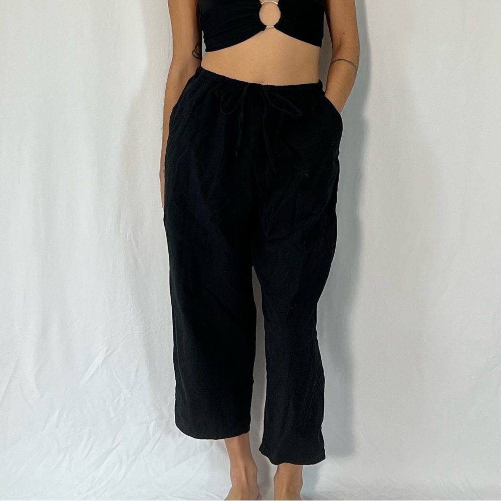 Bobbie Brooks Vintage Cropped Tapered Pants Black Cotton